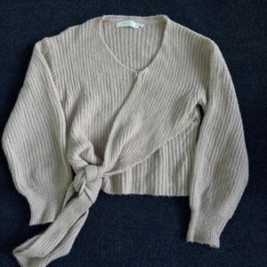 ASTR The Label Sweater Womens Small Blush Wrap Tie Front Ribbed Fuzzy Knit